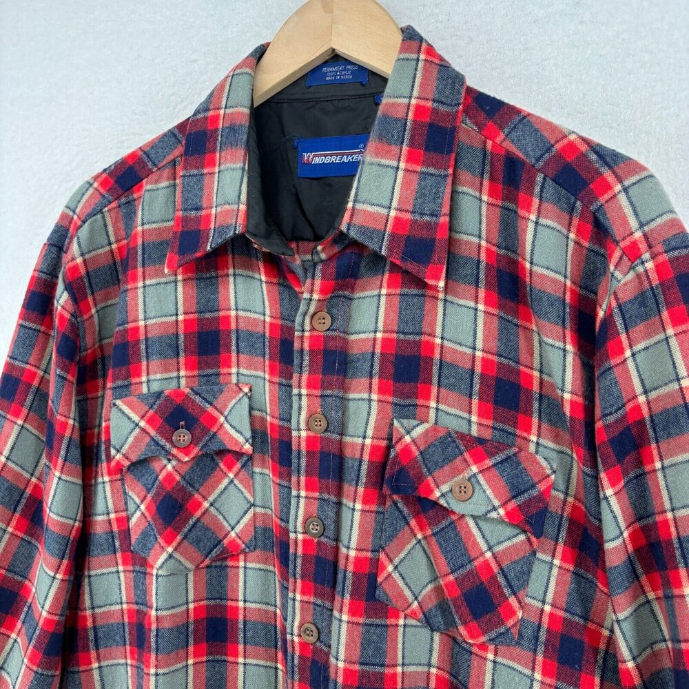 WINDBREAKER Shirt Men XL 17-17.5 Flannel Plaid Lined Button Up Outdoor Canvas